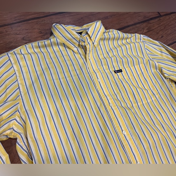 Chaps Easy Care men’s yellow striped button down long sleeve shirt chest pocket - Picture 3 of 12
